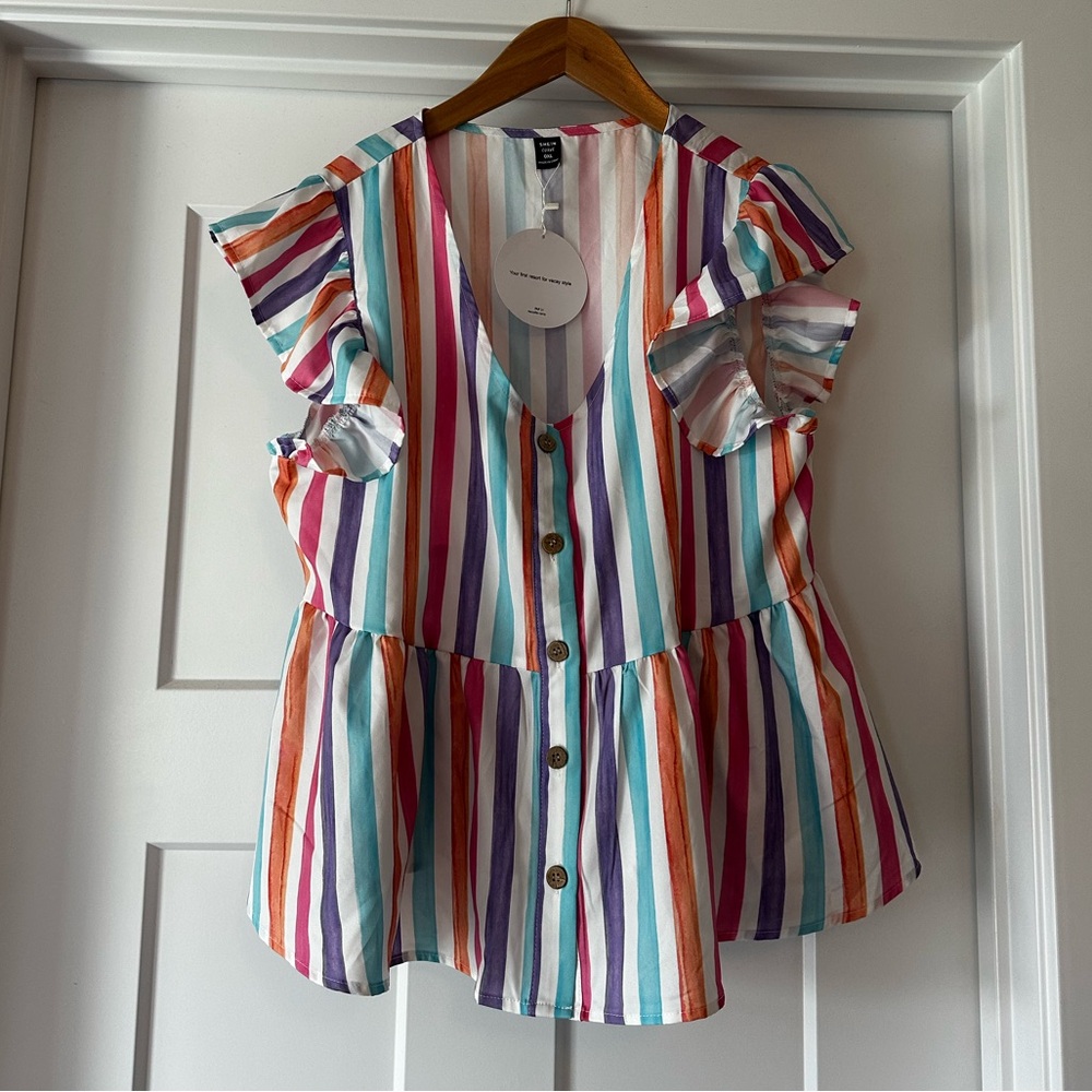 NWT! SHEIN striped button front blouse
